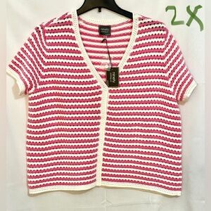 Ninety Pink and White Striped Knit Blouse